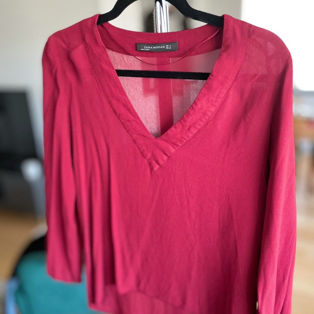 Zara Maroon V Neck Full Sleeved Top